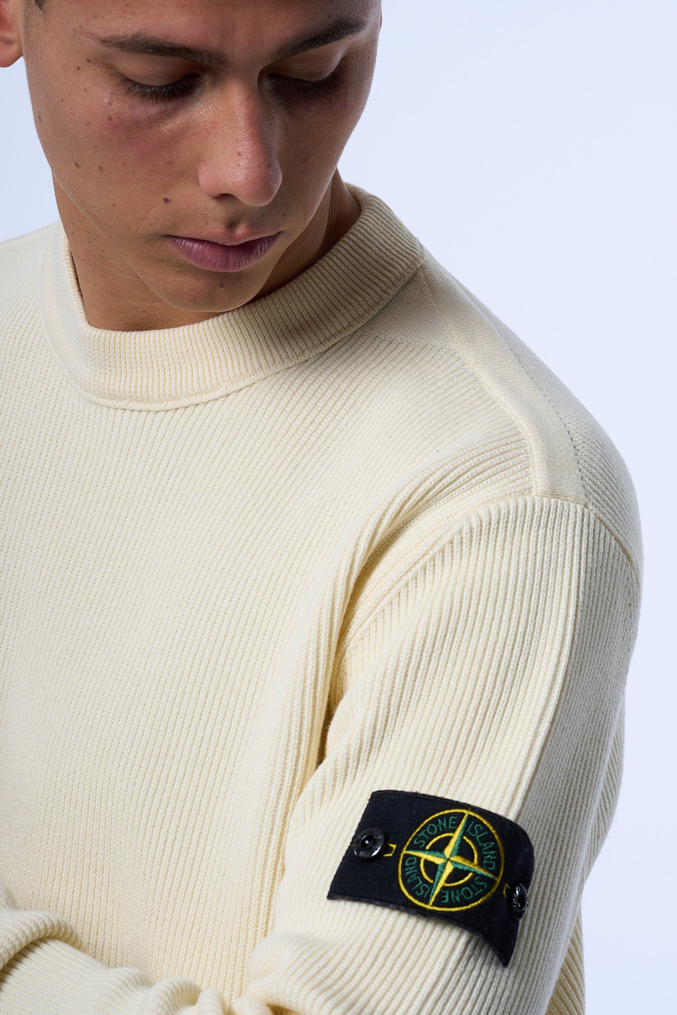Stone Island Maglia a Coste Avorio Uomo-2