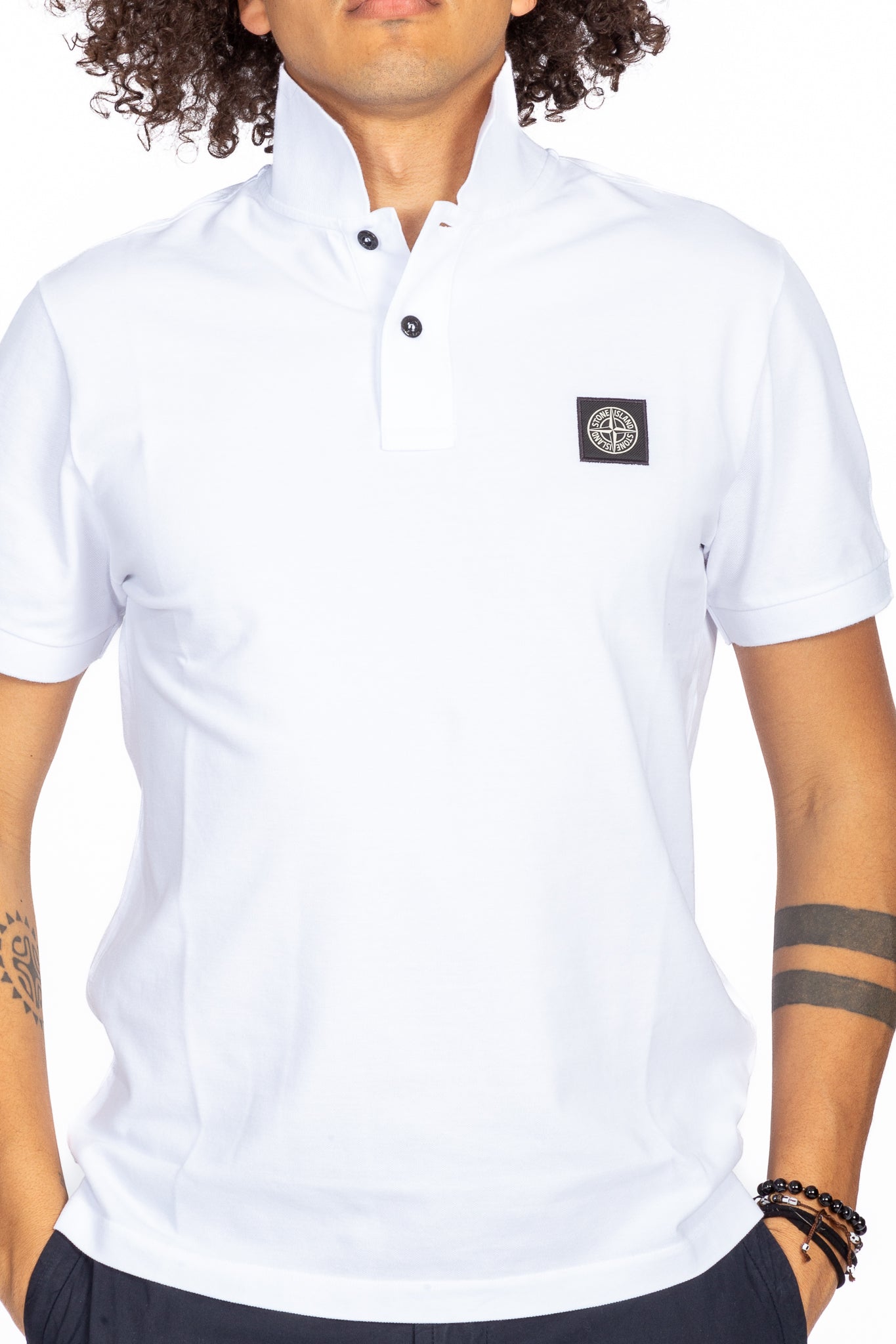 Stone Island Polo Manica Corta Bianco Uomo-5