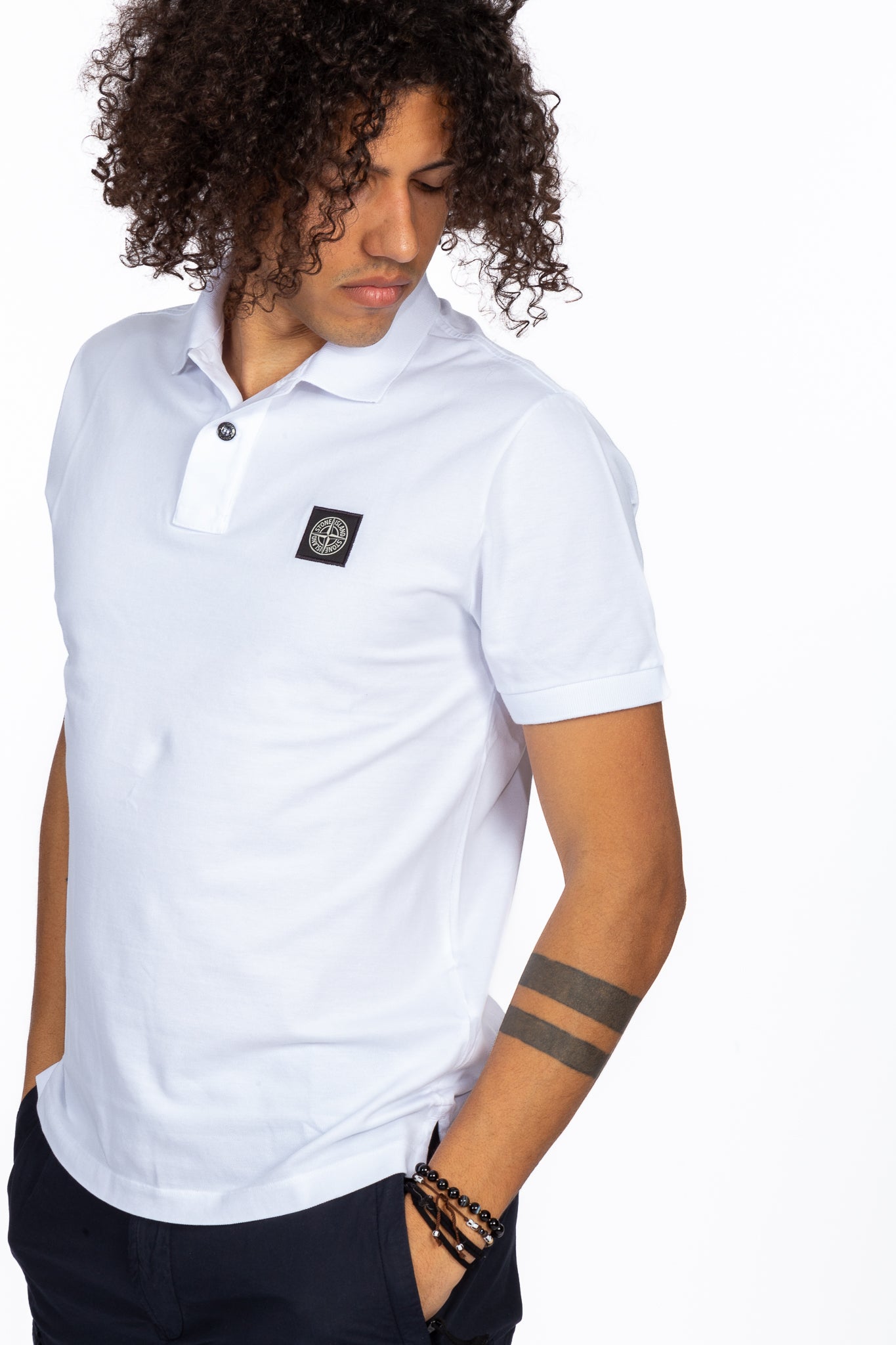 Stone Island Polo Manica Corta Bianco Uomo-1