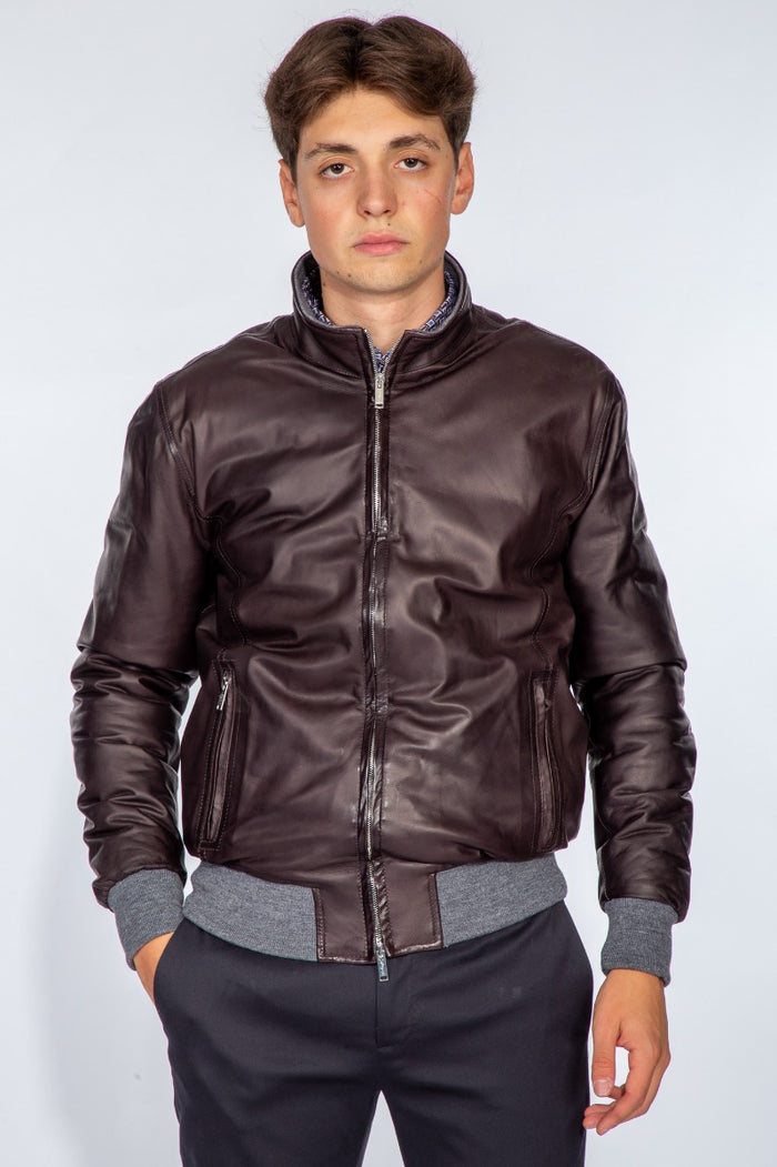 Volfagli Firenze Padded Leather Jacket Ardesia Man-2