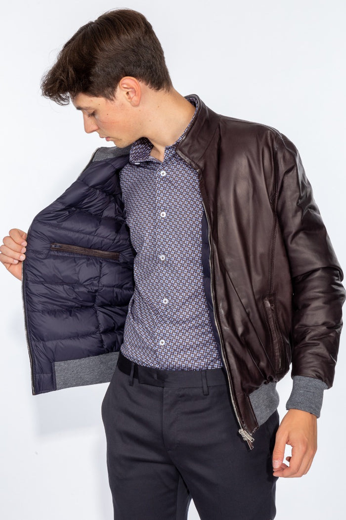 Volfagli Firenze Padded Leather Jacket Ardesia Man
